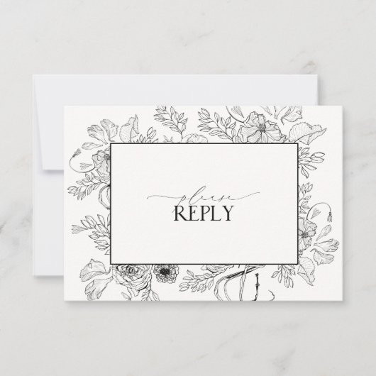 Elegant Black White Wedding QR Code RSVP Kaartje (Voorkant)