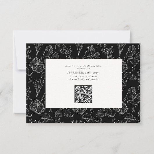 Elegant Black White Wedding QR Code RSVP Kaartje (Achterkant)