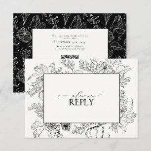 Elegant Black White Wedding QR Code RSVP Kaartje