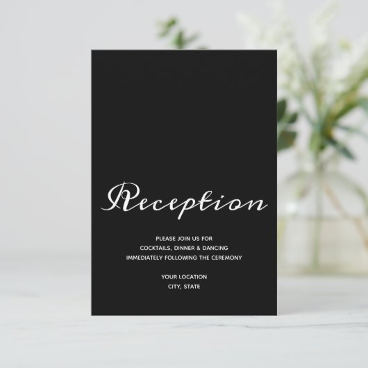 Elegant Black White Wedding Reception Informatiekaartje (Staand voorkant)
