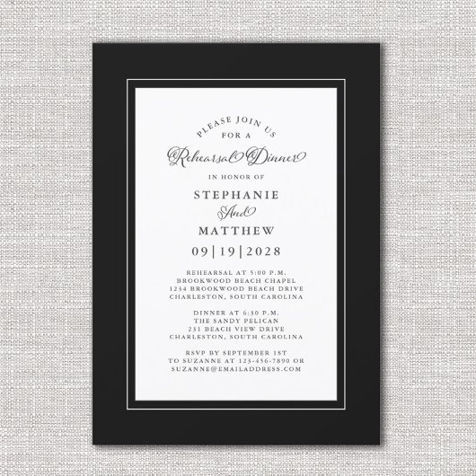 Elegant Black & White Wedding Rehearsal Dinner Kaart