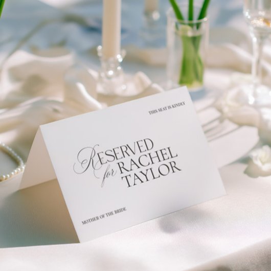 Elegant Black & White Wedding Reserved Place Card Kaart