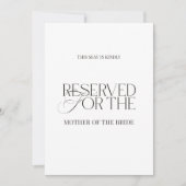 Elegant Black & White Wedding Reserved Seat Sign Kaart (Voorkant)