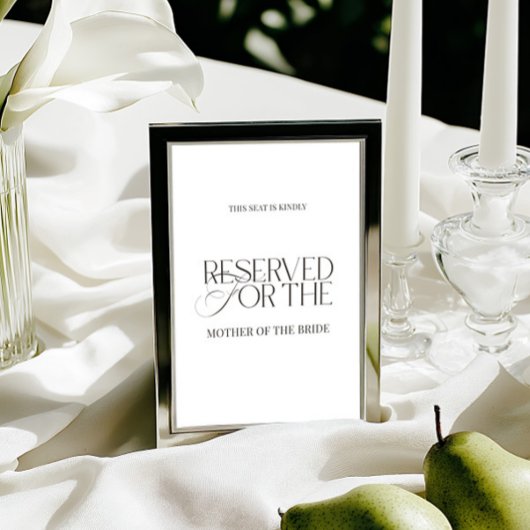 Elegant Black & White Wedding Reserved Seat Sign Kaart