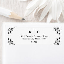Elegant Black & White Wedding Return Address Label