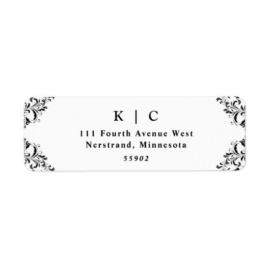 Elegant Black & White Wedding Return Address Label (Voorkant)