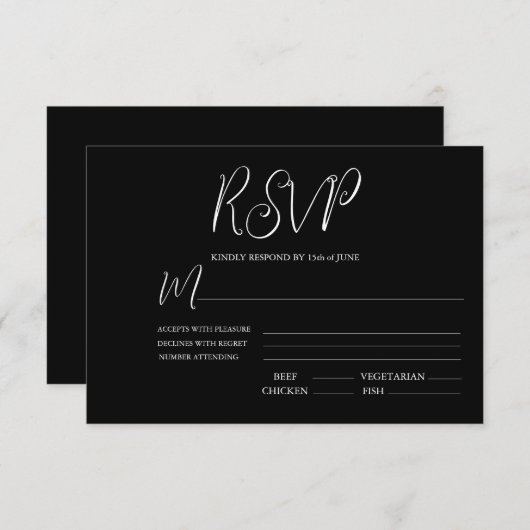Elegant Black & White Wedding RSVP Kaart (Voorkant / Achterkant)
