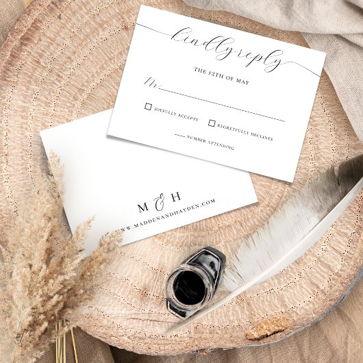 Elegant Black & White Wedding RSVP Kaartje