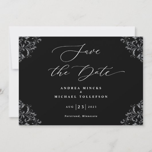 Elegant Black & White Wedding Save the Date (Voorkant)
