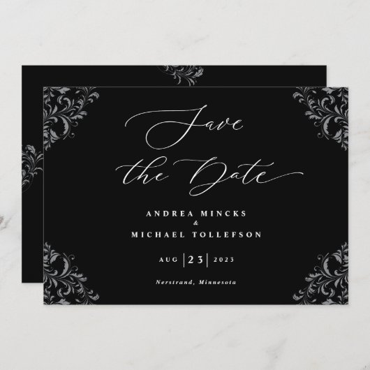 Elegant Black & White Wedding Save the Date (Voorkant / Achterkant)