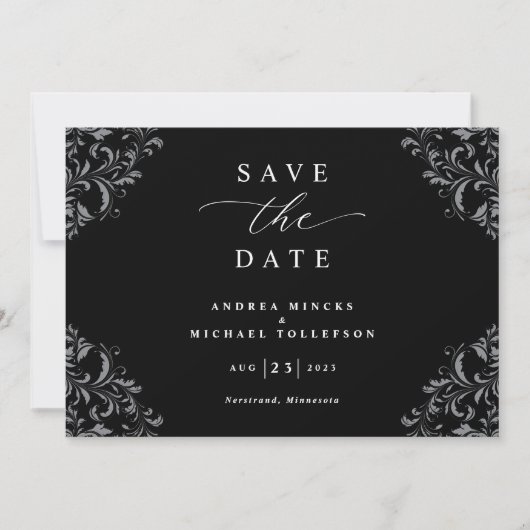 Elegant Black & White Wedding Save the Date (Voorkant)