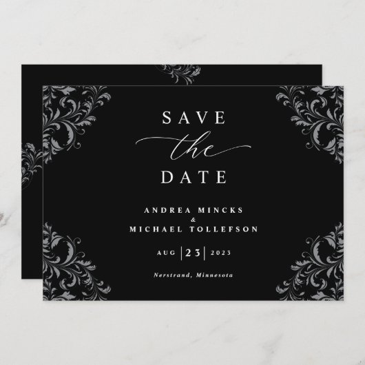 Elegant Black & White Wedding Save the Date (Voorkant / Achterkant)