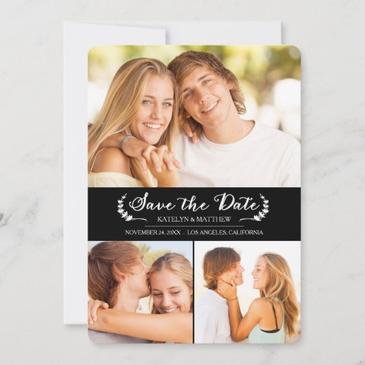 Elegant Black/White Wedding Save the Date Card (Voorkant)