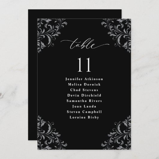 Elegant Black & White Wedding Seding Chart Cards Kaart (Voorkant / Achterkant)