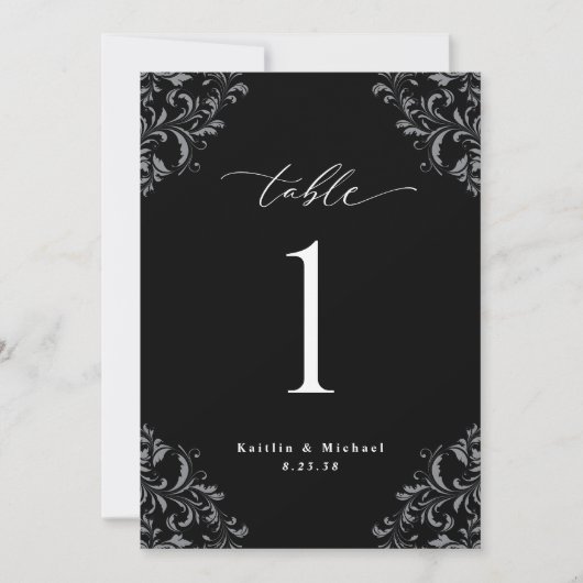 Elegant Black & White Wedding Table Numbers Kaart (Voorkant)