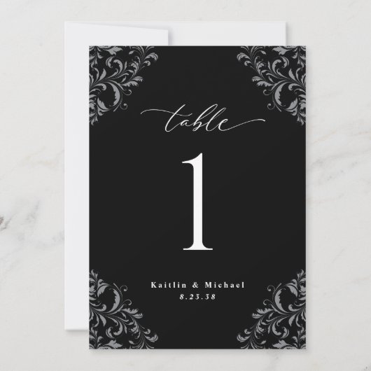 Elegant Black & White Wedding Table Numbers Kaart (Achterkant)