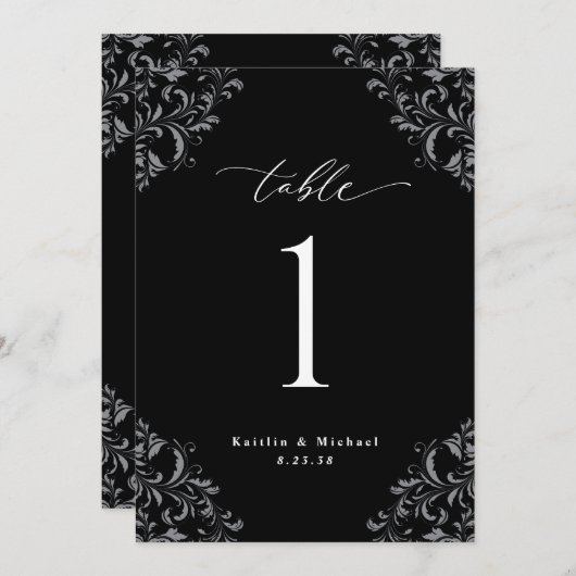 Elegant Black & White Wedding Table Numbers Kaart (Voorkant / Achterkant)