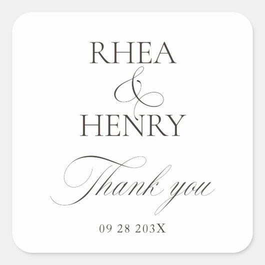Elegant Black & White Wedding Thank You Vierkante Sticker (Voorkant)