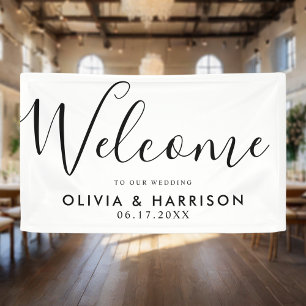 Elegant Black White Wedding Welcome Banner