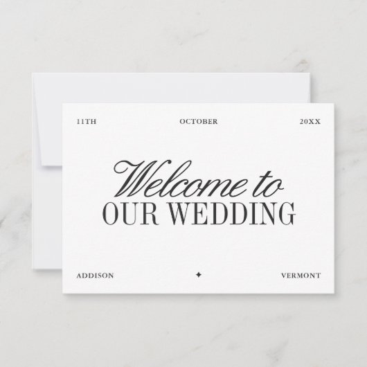 Elegant Black & White Wedding Welcome Card Kaart (Voorkant)