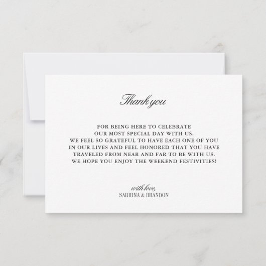 Elegant Black & White Wedding Welcome Card Kaart (Achterkant)