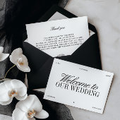 Elegant Black & White Wedding Welcome Card Kaart
