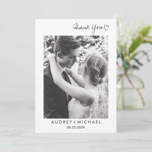 Elegant Black White Weduwfoto Hartelijk dank (Staand voorkant)