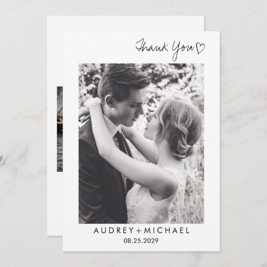 Elegant Black White Weduwfoto Hartelijk dank (Voorkant / Achterkant)