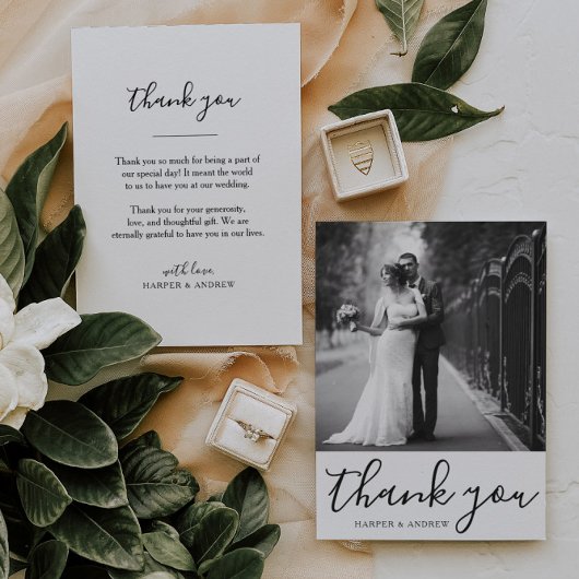 Elegant Black White Weduwfoto Hartelijk dank Bedankkaart