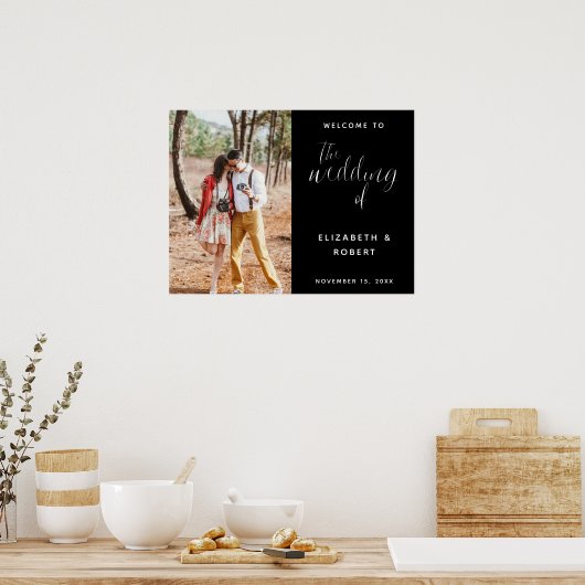 Elegant Black & White Welcome Weddenfoto Foto Chic Poster (Keuken)