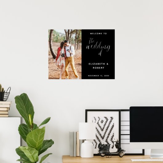 Elegant Black & White Welcome Weddenfoto Foto Chic Poster (Thuiskantoor)