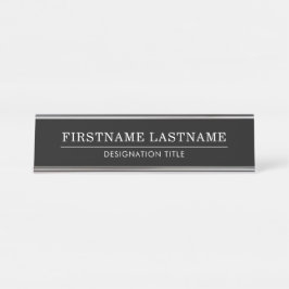 Elegant Black White with Name Title Simple Line  Bureau Naambordje