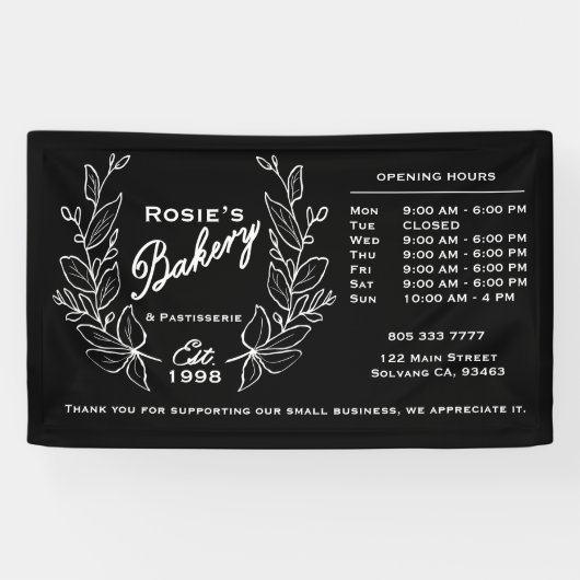 Elegant Black White Wreated Bakery Logo | Urenbon Spandoek (Horizontaal)