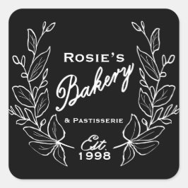 Elegant Black White Wreated Bakery Script Logo Vierkante Sticker