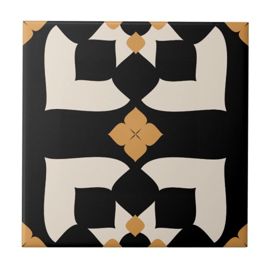 Elegant Black &White Yellow Abstract Floral  Tegeltje (Voorkant)