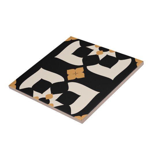 Elegant Black &White Yellow Abstract Floral  Tegeltje (Zijkant)