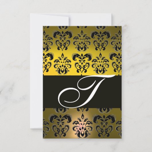 ELEGANT BLACK WHITE YELLOW DAMASK MONOGRAM RSVP (Voorkant)