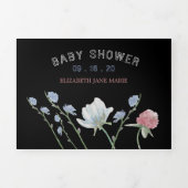 Elegant Black, Wildflower Baby shower Suite Drieluik Uitnodiging (Cover)