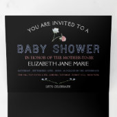 Elegant Black, Wildflower Baby shower Suite Drieluik Uitnodiging (Binnenzijde eerst)