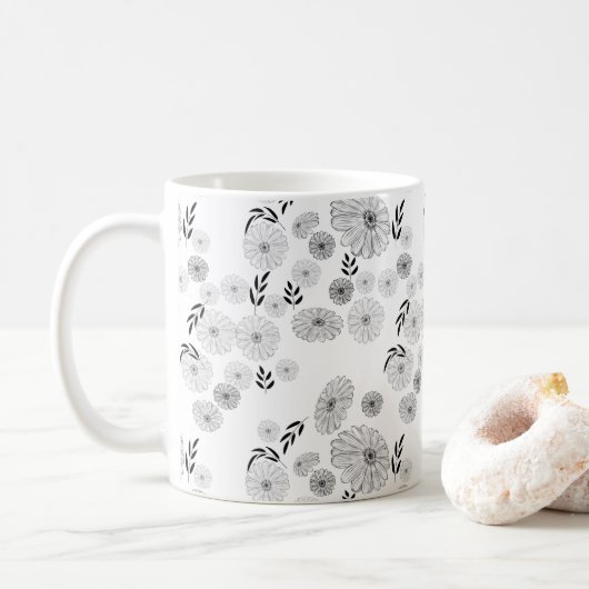Elegant Black Wildflower Doodles Pattern Koffiemok (Met donut)