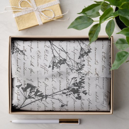 Elegant Black Wildflower Silhouettes Old Script Tissuepapier (Geschenk)
