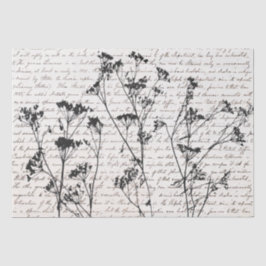 Elegant Black Wildflower Silhouettes Old Script Tissuepapier