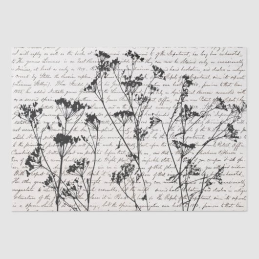 Elegant Black Wildflower Silhouettes Old Script Tissuepapier (Voorkant)