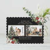 Elegant Black Winter Botanicals 2 Photo Feestdagenkaart (Staand voorkant)