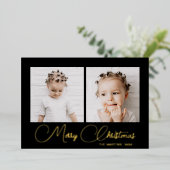 Elegant Black Winter Deer Pattern Two Photo Folie Folie Feestdagenkaart (Staand Voorkant)