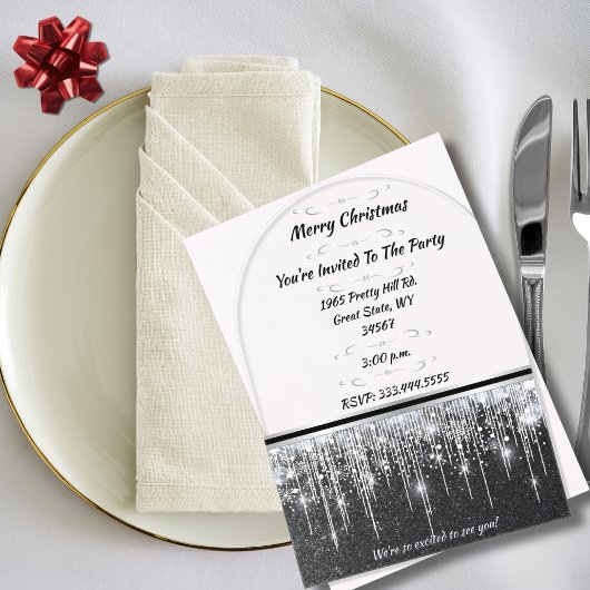 Elegant Black with Silver Accents Christmas Party Acryl Uitnodigingen