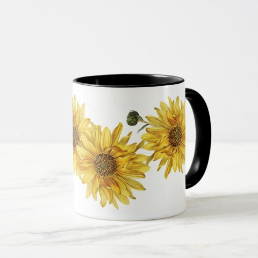 Elegant Black Wood Grain and Sunflower Mok (Voorkant rechts)