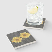 Elegant Black Wood Grain and Sunflower Onderzetter (Zijkant)