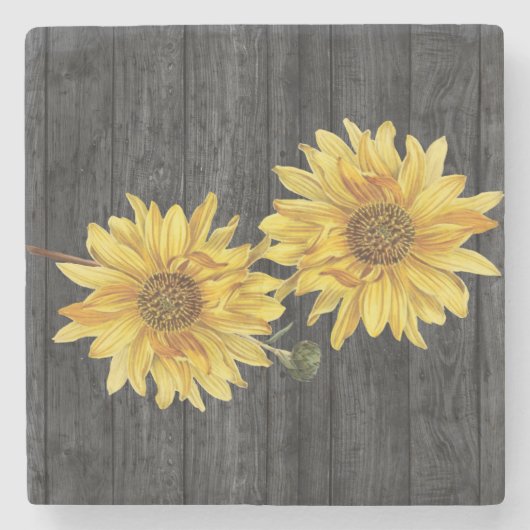Elegant Black Wood Grain and Sunflower Onderzetter (Voorkant)