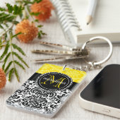 Elegant Black Yellow Damask gepersonaliseerd Sleutelhanger (Voorkant Rechts)